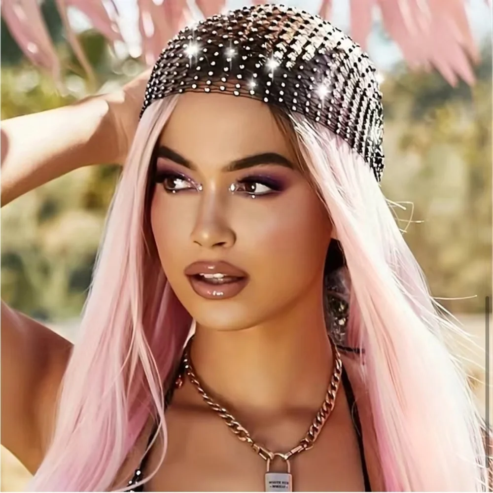 New Mesh Rhinestone Tie Head Scarf/Wrap